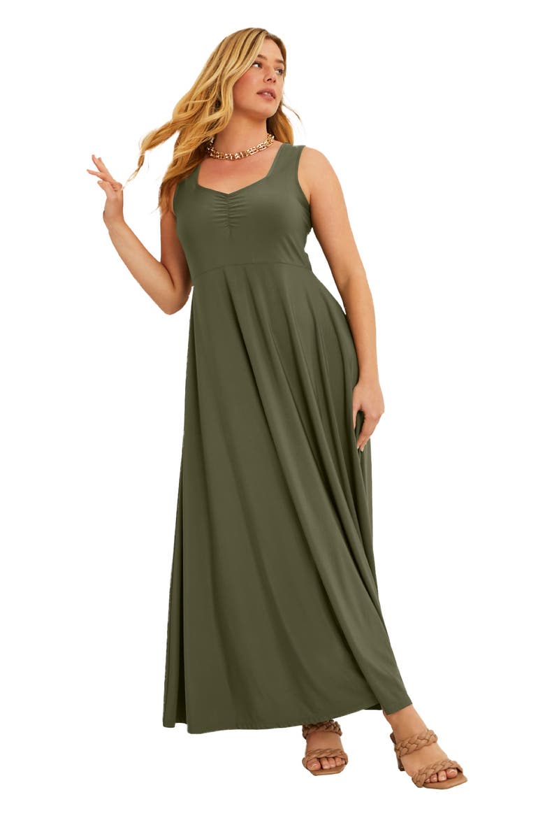 Sleeveless Sweetheart Knit Maxi Dress, Main, color, DARK OLIVE GREEN