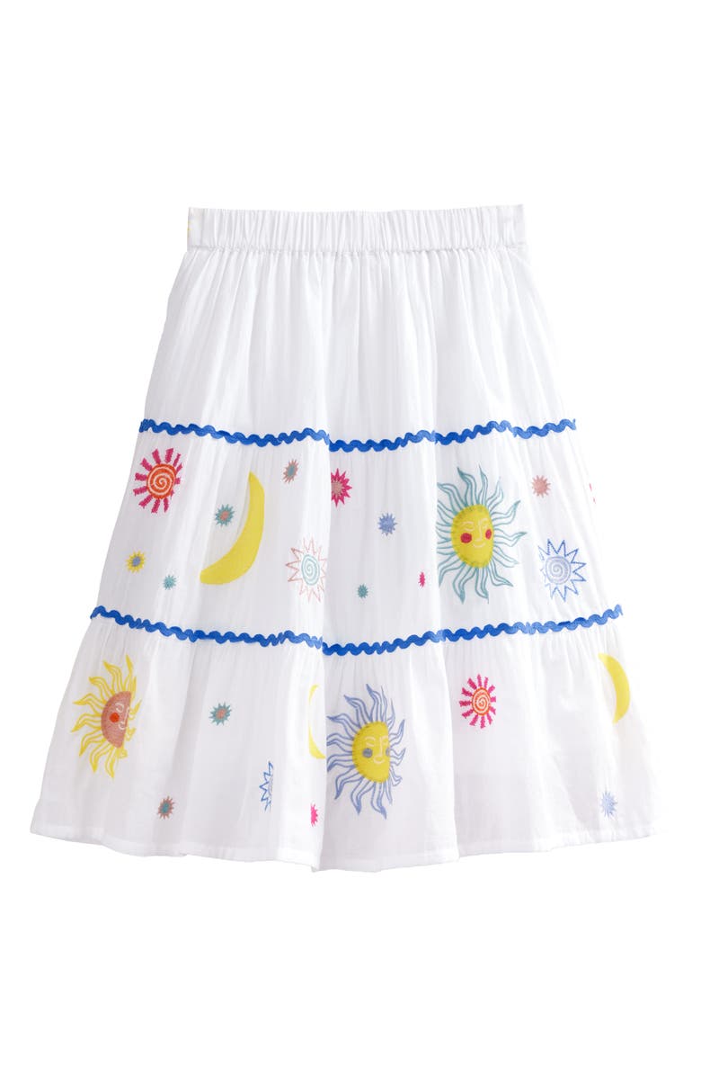 Mini Boden Kids' Celestial Appliqué Tiered Cotton Skirt, Alternate, color, 