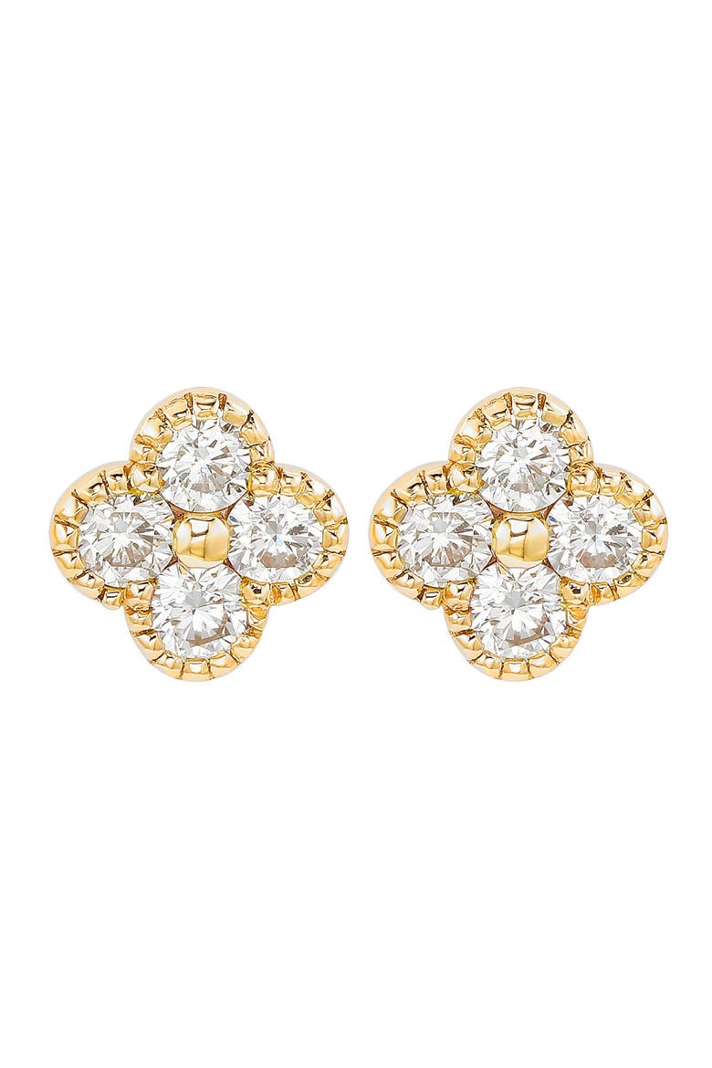 14K Gold 7/10cttw Diamond Clover Stud Earrings, Main, color, Yellow Gold