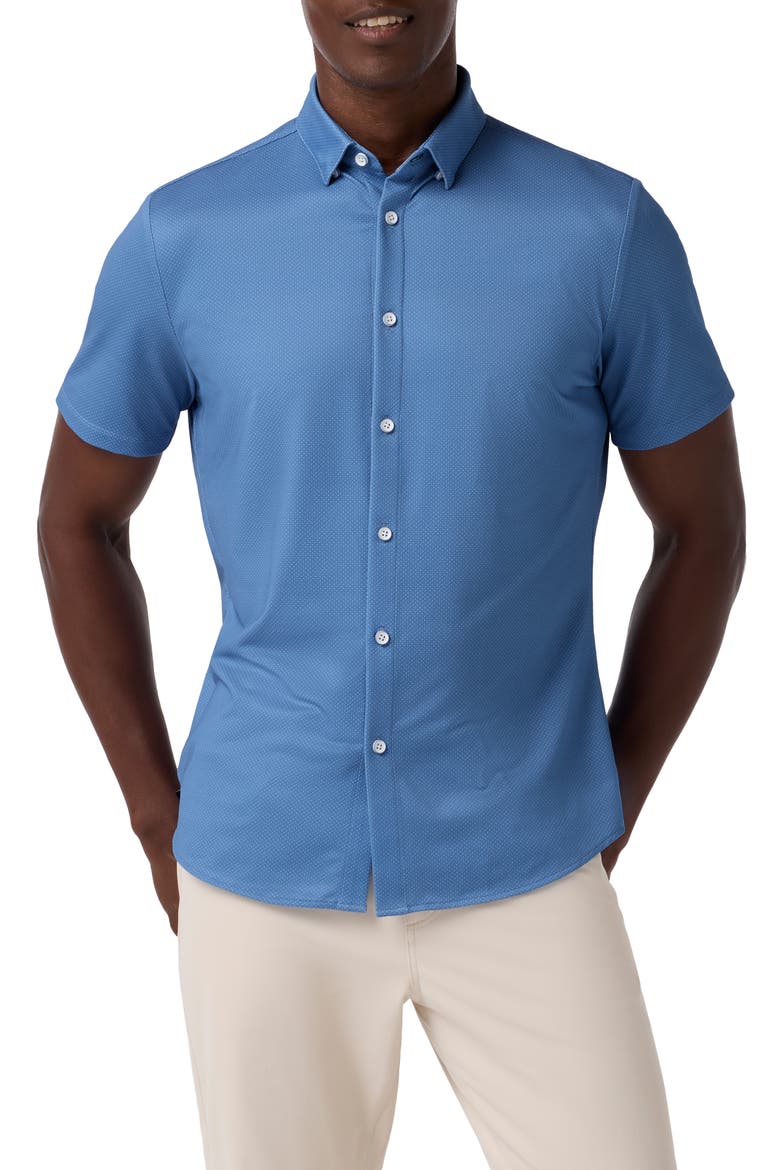 Halyard Classic Fit Microdot Short Sleeve Performance Button-Up Shirt, Main, color, COASTAL WAVE TONAL MICRO