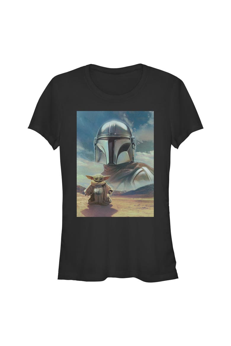 Junior's Star Wars The Mandalorian and Grogu Din Djarin and The Child Desert Poster  Graphic T-Shirt, Main, color, Black
