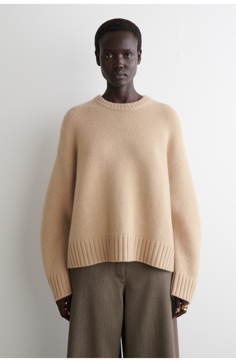 COS Chunky Pure Cashmere Crew-Neck Sweater, Main, color, Beige