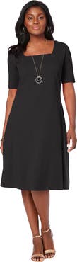 Jessica London Stretch Cotton Square Neck Midi Dress