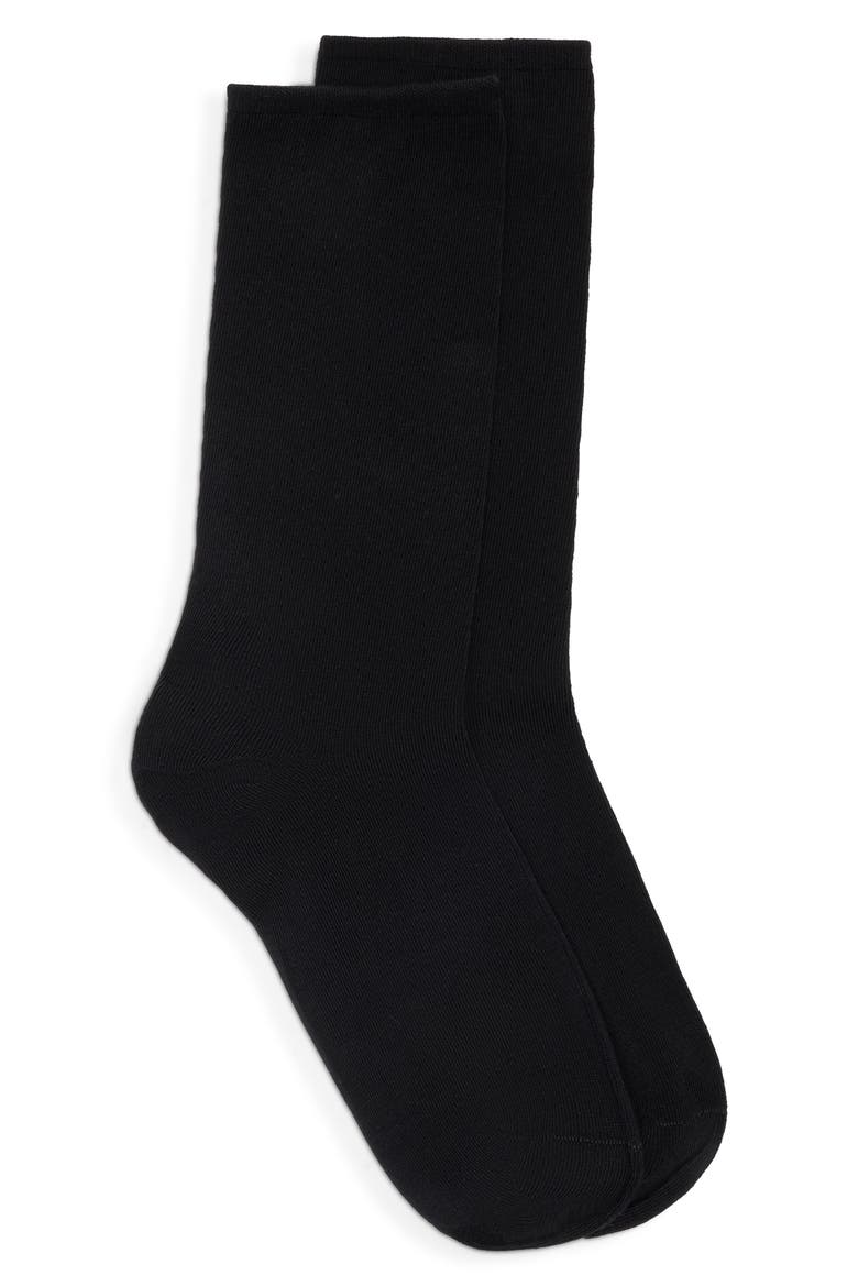Shell Solid Cotton Blend Crew Socks, Main, color, BLACK
