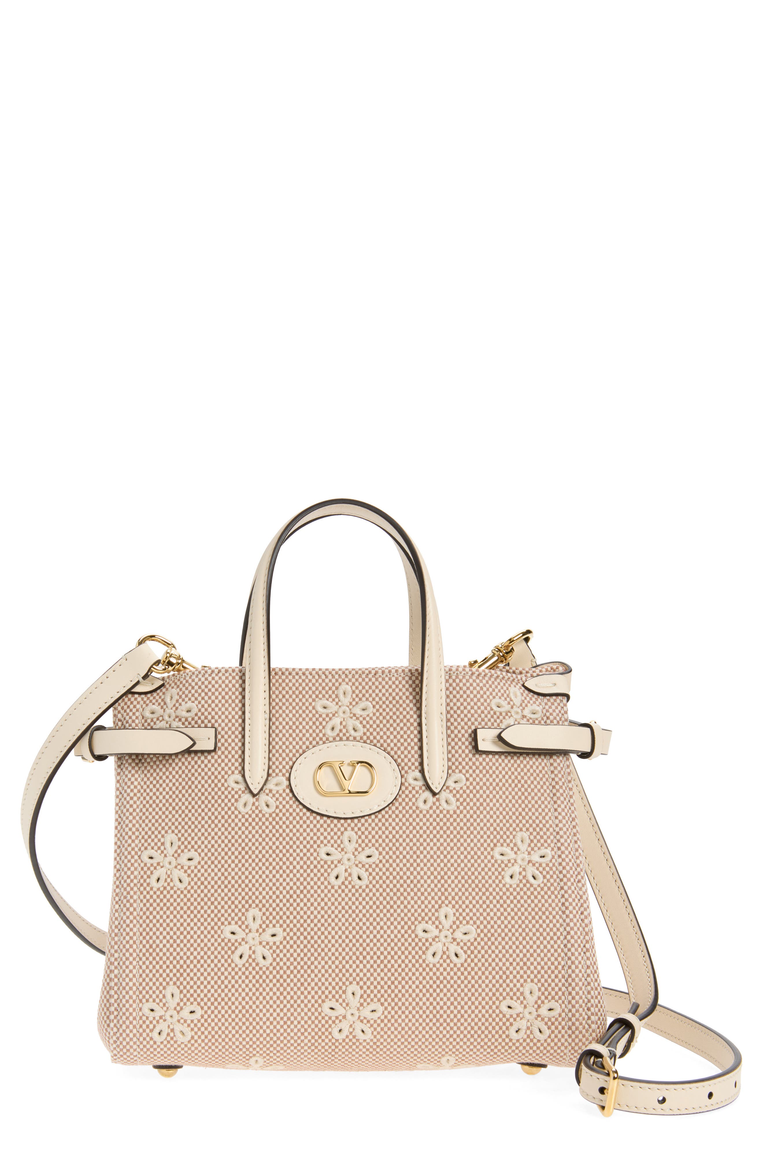 Small Antibes Flower Embroidered Eyelet Canvas Tote, Main, color, NATURAL