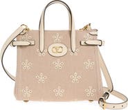 Valentino Garavani Small Antibes Flower Embroidered Eyelet Canvas Tote