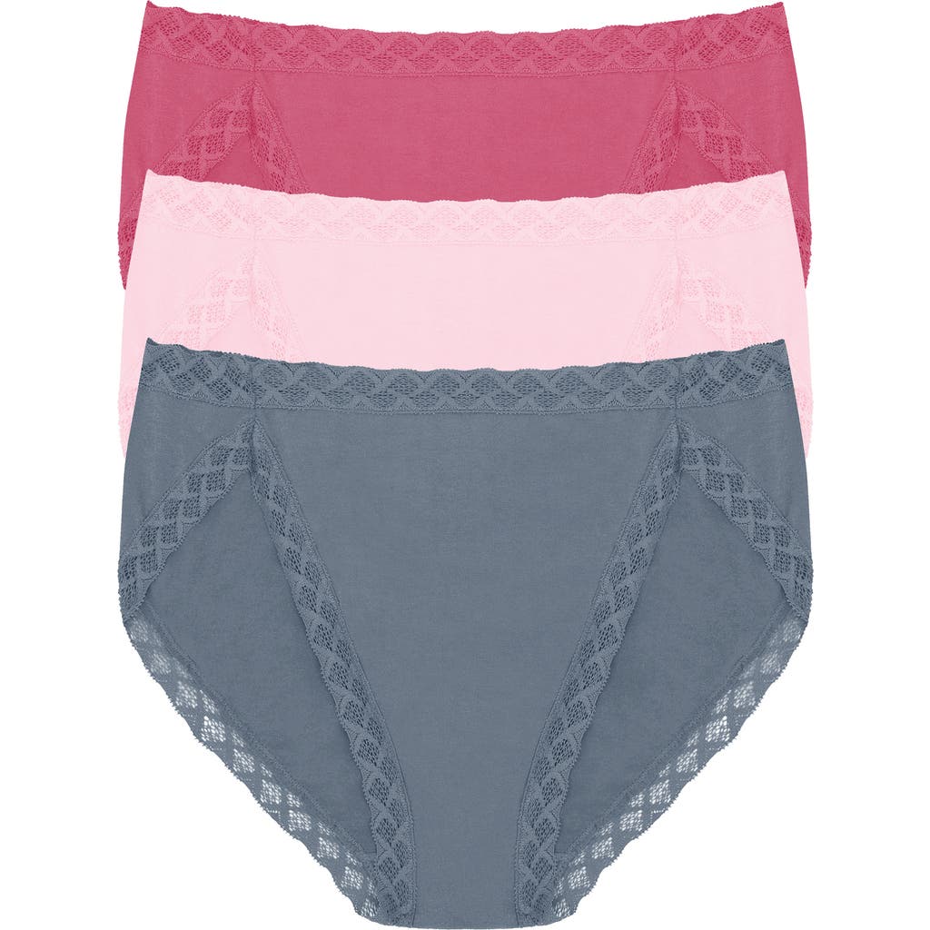 Shop Natori Bliss Cotton French Cut Brief 3-pack In Country Blue/mulberry/fuchsia