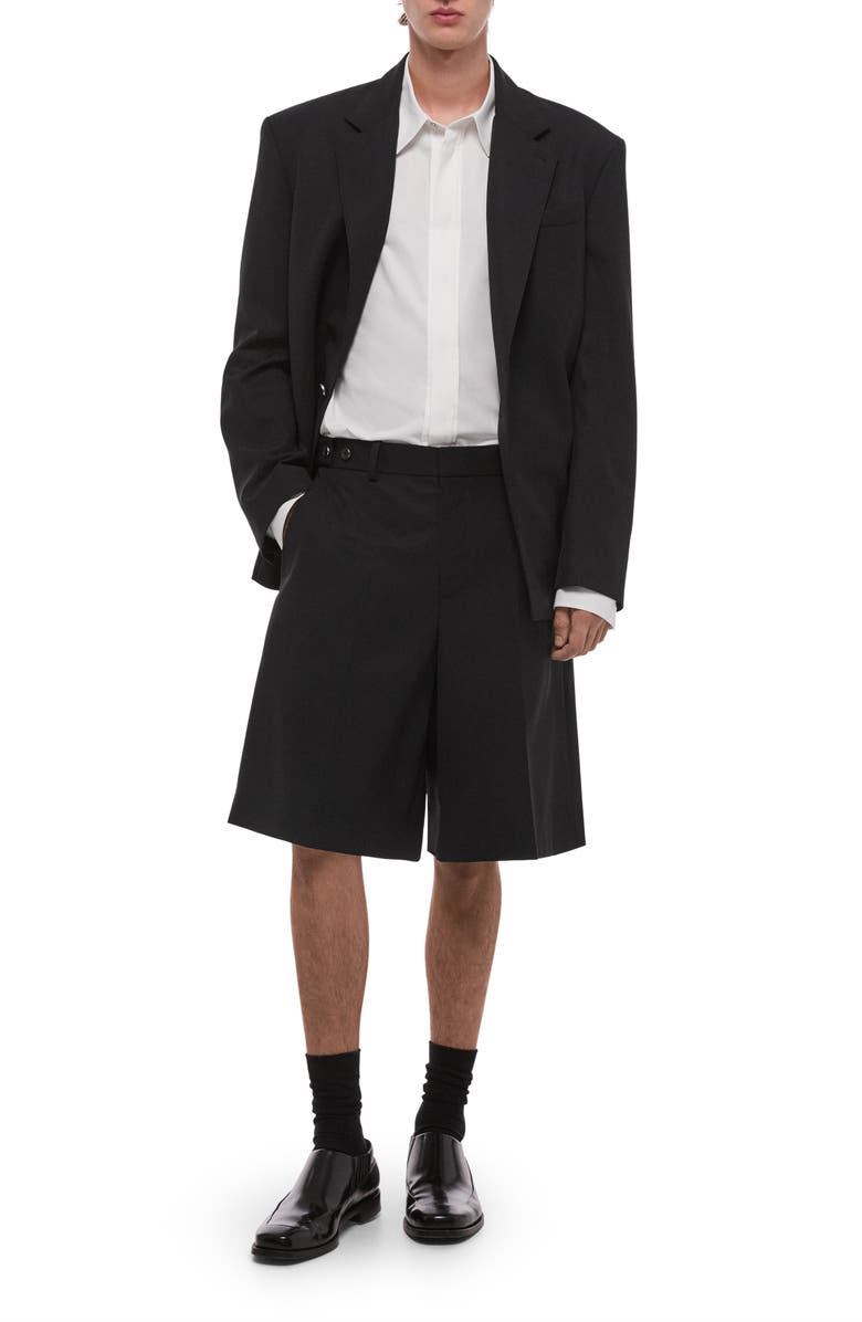 Helmut Lang Gab Pleated Wool Shorts, Alternate, color, Black