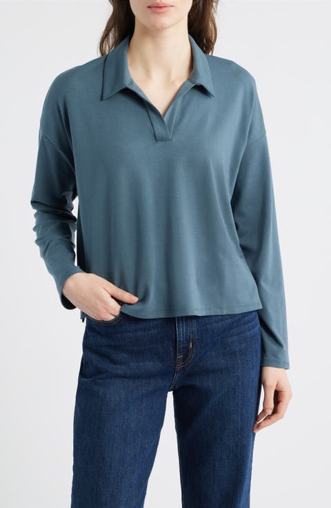 Eileen Fisher Boxy Henley Jersey Top (Regular & Petite)