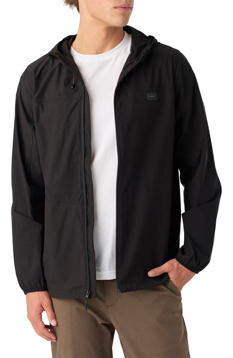 O'Neill TRVLR Hooded Water Repellent Windbreaker, Alternate, color, Black