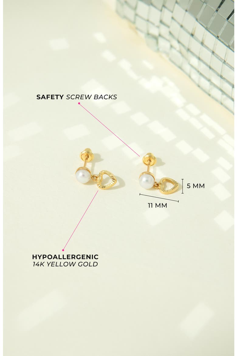 14k Pearl Heart Dangle Girl Earrings, Alternate, color, White