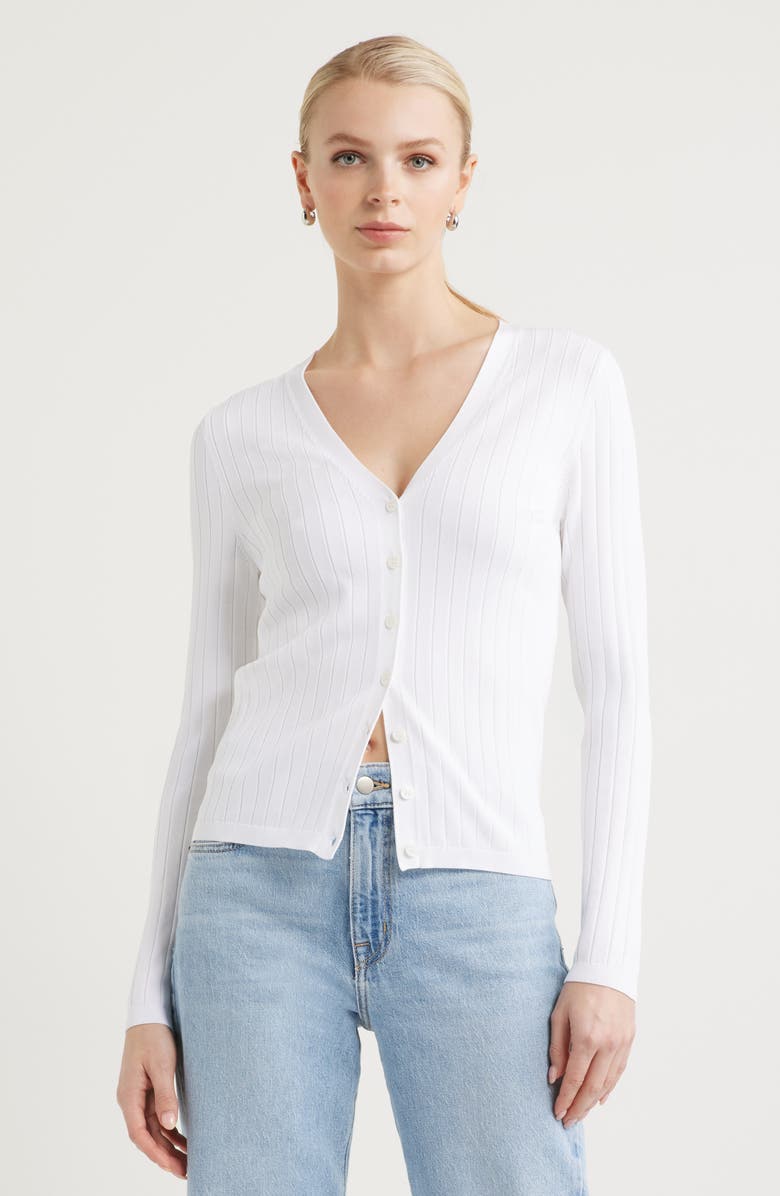 Nordstrom Fitted V-Neck Rib Cardigan, Main, color, White