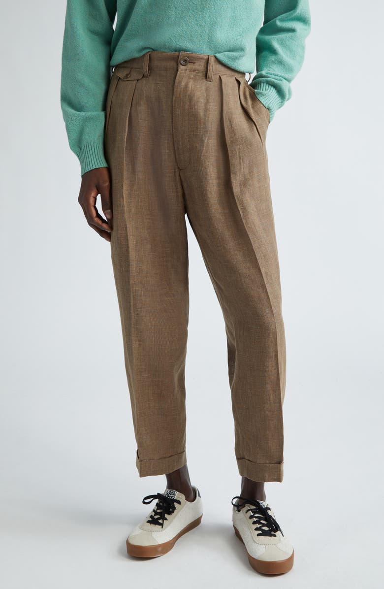 BEAMS Pleated Tapered Leg Linen Blend Pants, Main, color, 