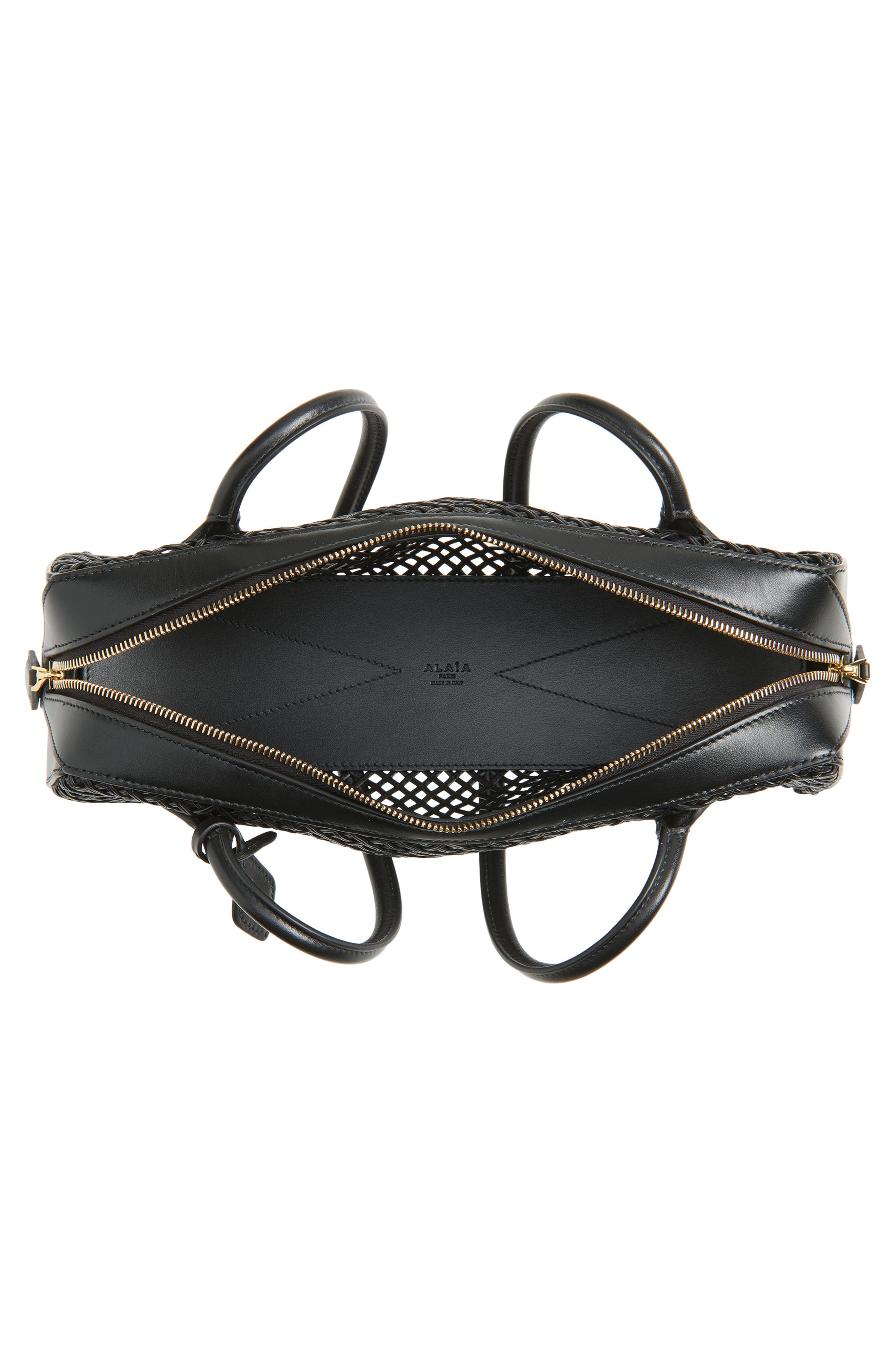 Alaïa Medium Le Teckel East/West Woven Leather Shoulder Bag, Alternate, color, Noir