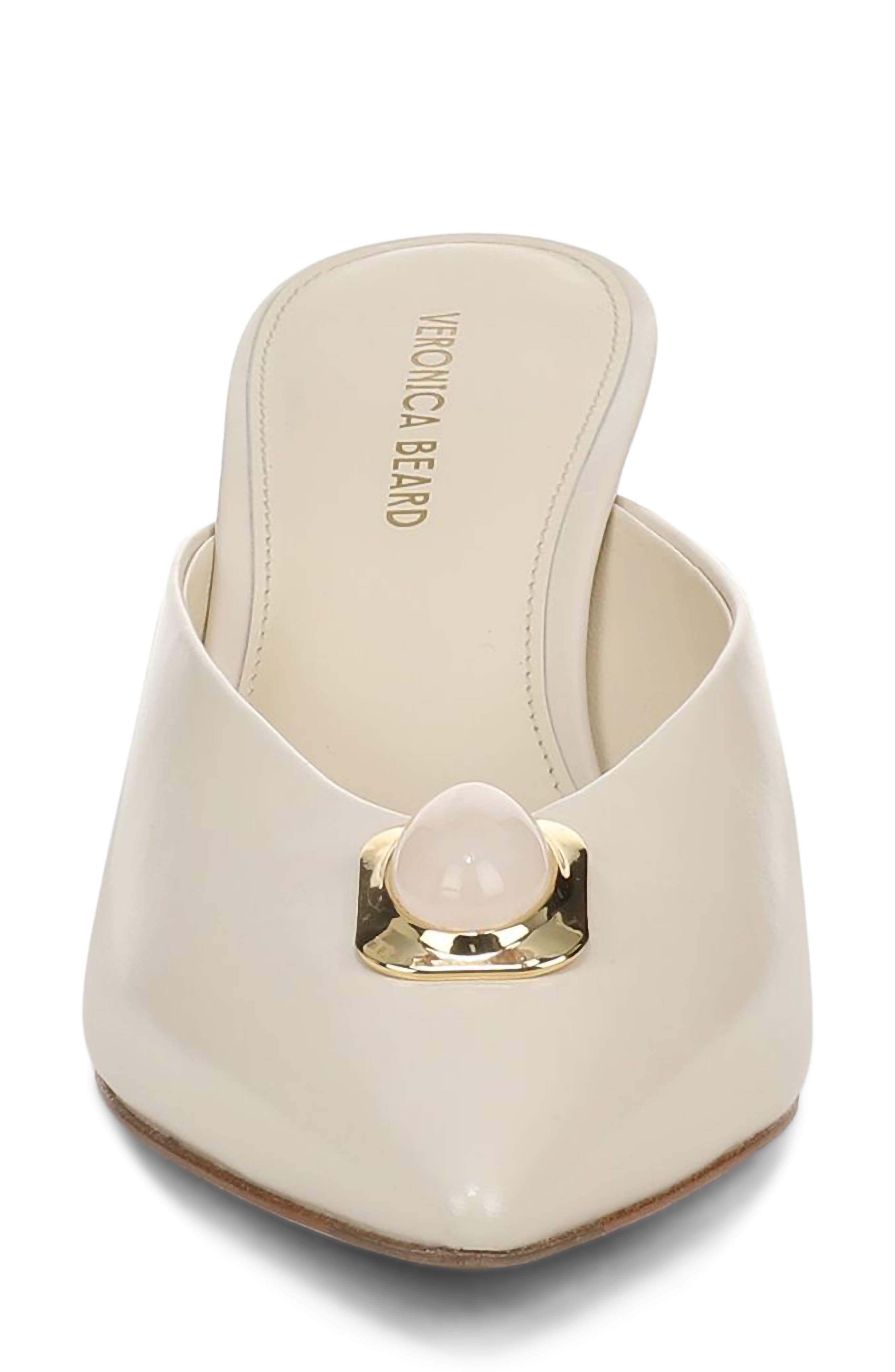 Cabochon Leather Pointed Toe Mule, Alternate, color, LIMESTONE