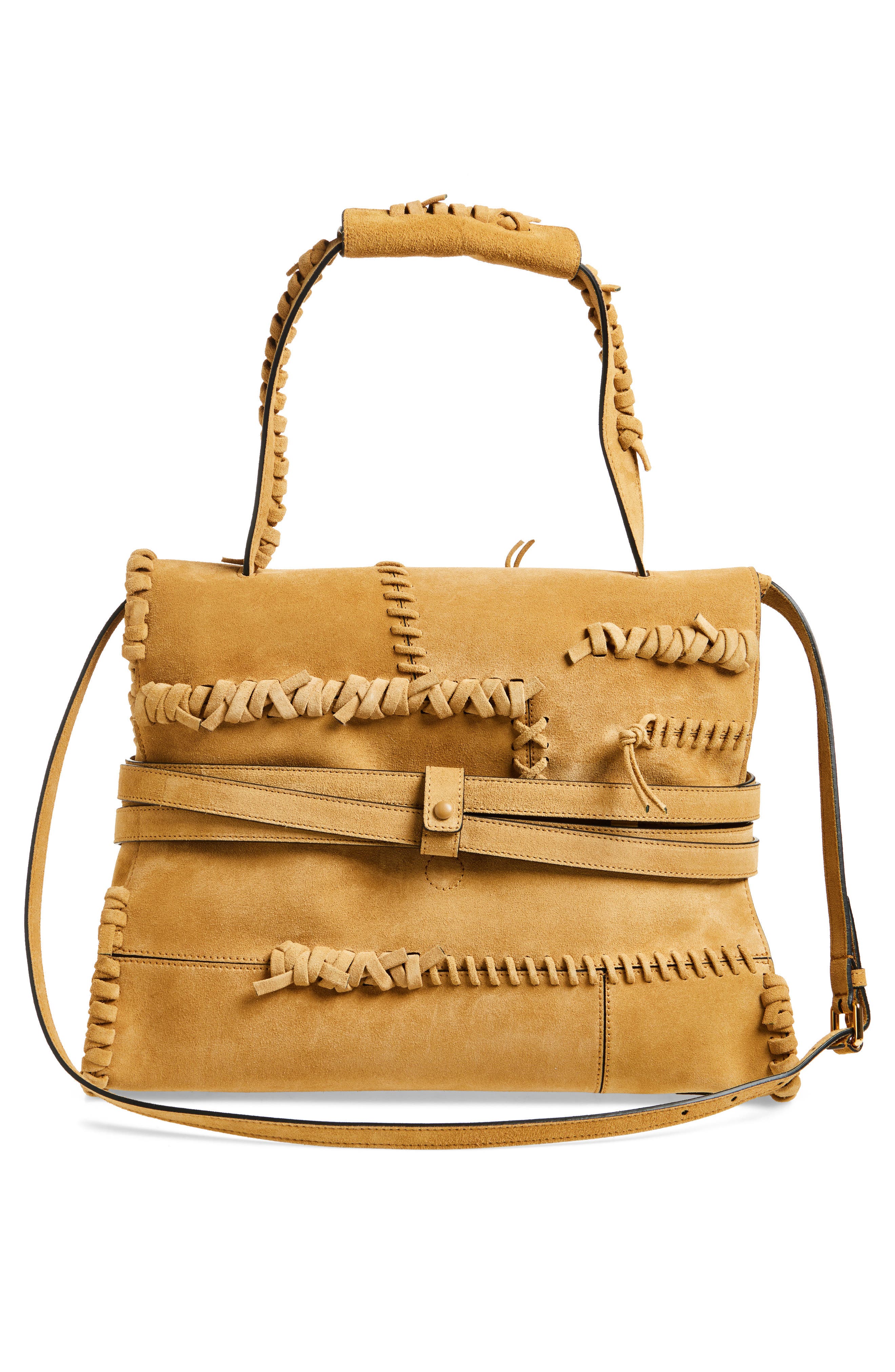 Moschino Large Tie Me Whipstitch Suede Shoulder Bag, Alternate, color, 