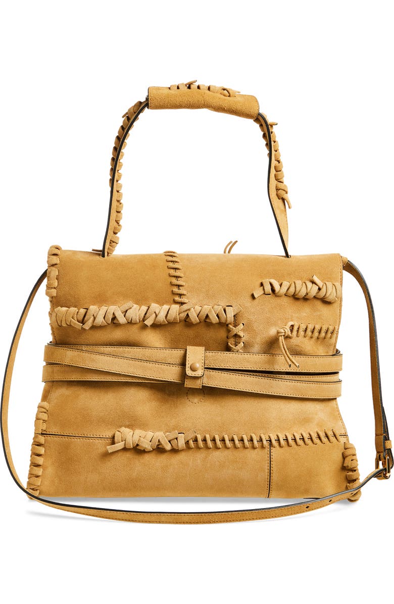 Moschino Large Tie Me Whipstitch Suede Shoulder Bag, Alternate, color,