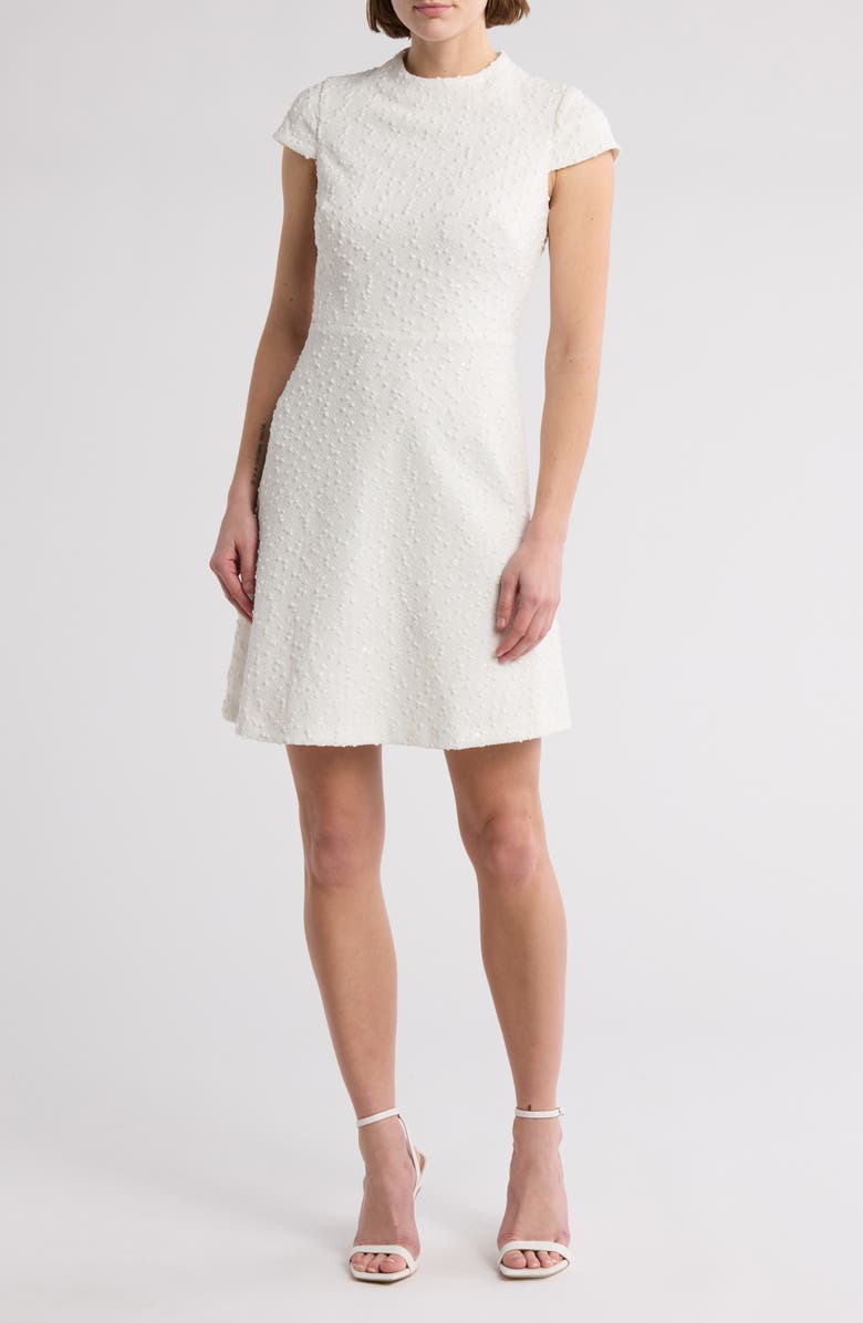 Vince Camuto Bouclé Knit Cap Sleeve Fit and Flare Dress, Main, color,