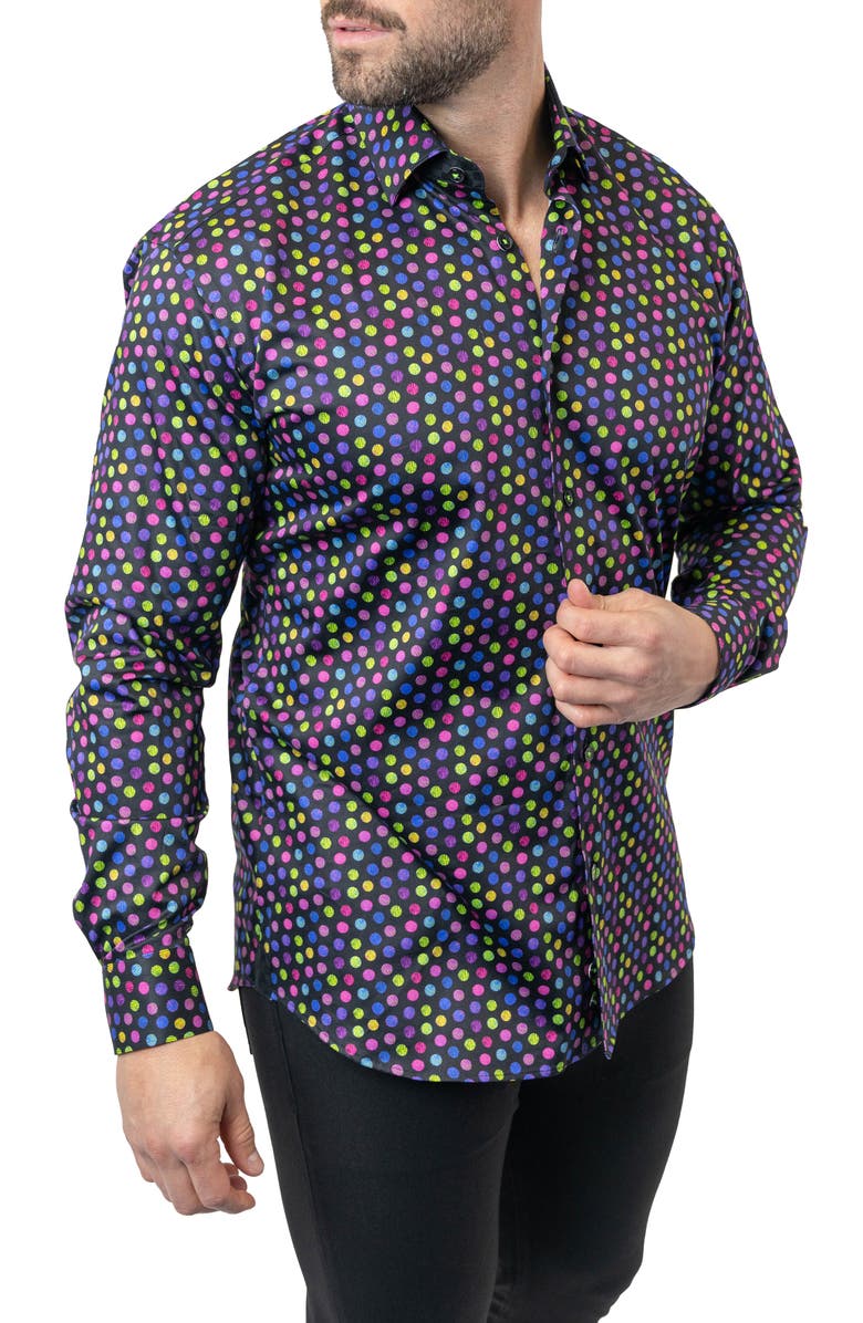 Maceoo Fibonacci Skittles Contemporary Fit Button-Up Shirt, Alternate, color, Black