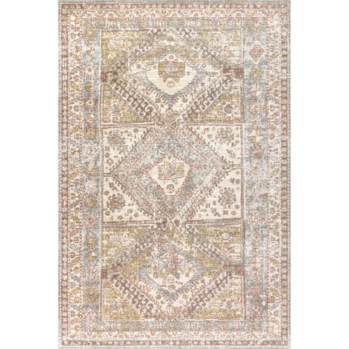JONATHAN Y Darija Ornate Geometric Medallion Area Rug in Light Blue/ivory 