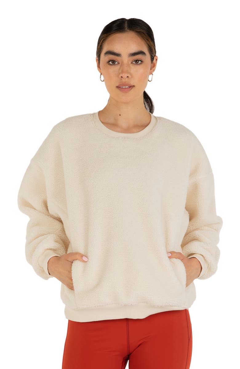 Rebody Active Teddy Micro Fleece Lined Sweatshirt, Main, color, Bone