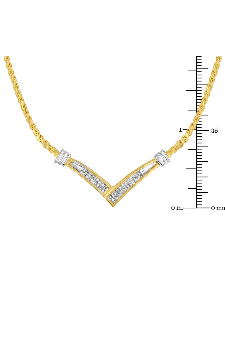 10K Yellow and White Gold 1/2 Cttw Diamond "V" Shape 18" Franco Chain Necklace, Alternate, color, Yellow