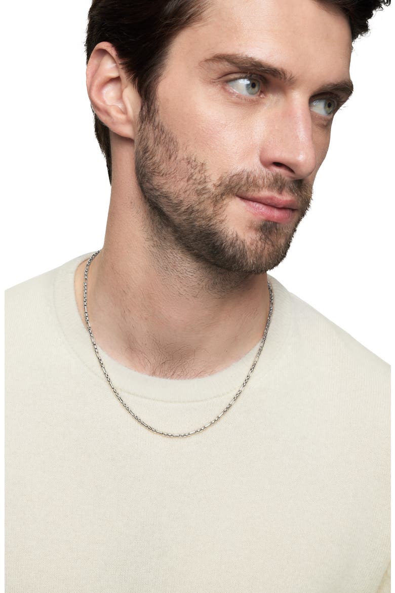 Men's Open Station Box Chain Necklace in Sterling Silver, 3mm, Alternate, color, SILVER
