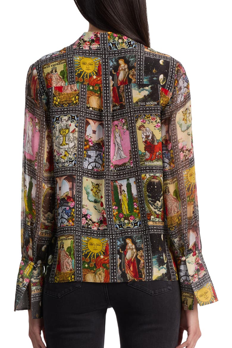 Tarot Card Print Silk Button-Up Shirt, Alternate, color, ENCHANTED TAROT