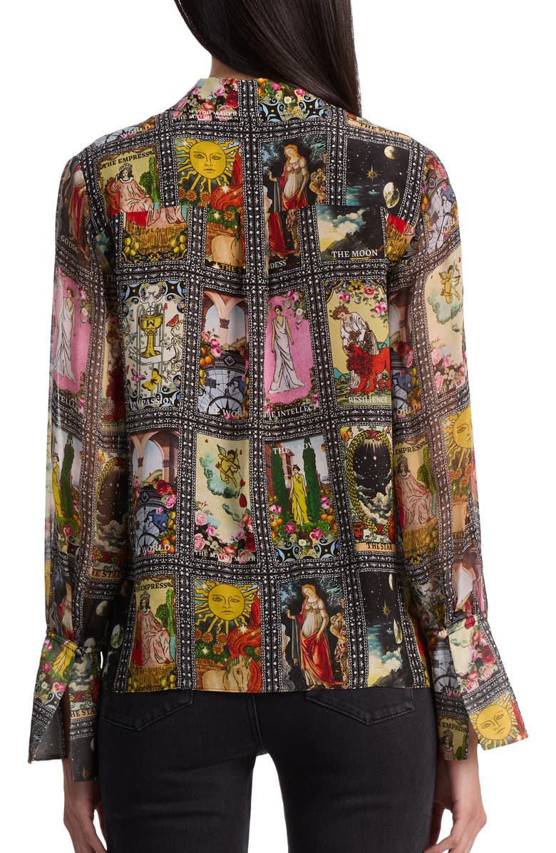 Alice + Olivia Tarot Card Print Silk Button-Up Shirt, Alternate, color, Enchanted Tarot