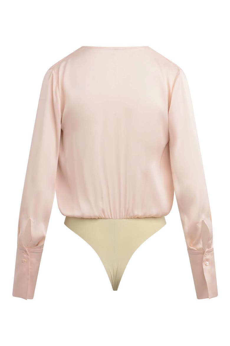 Surplice Long Sleeve Satin Bodysuit, Alternate, color, BLUSH PINK
