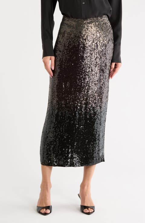 Sylkie Sequin Silk Midi Skirt