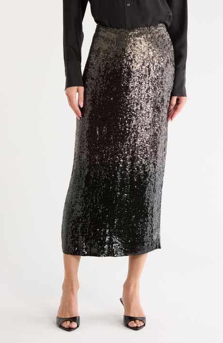 Sylkie Sequin Silk Midi Skirt