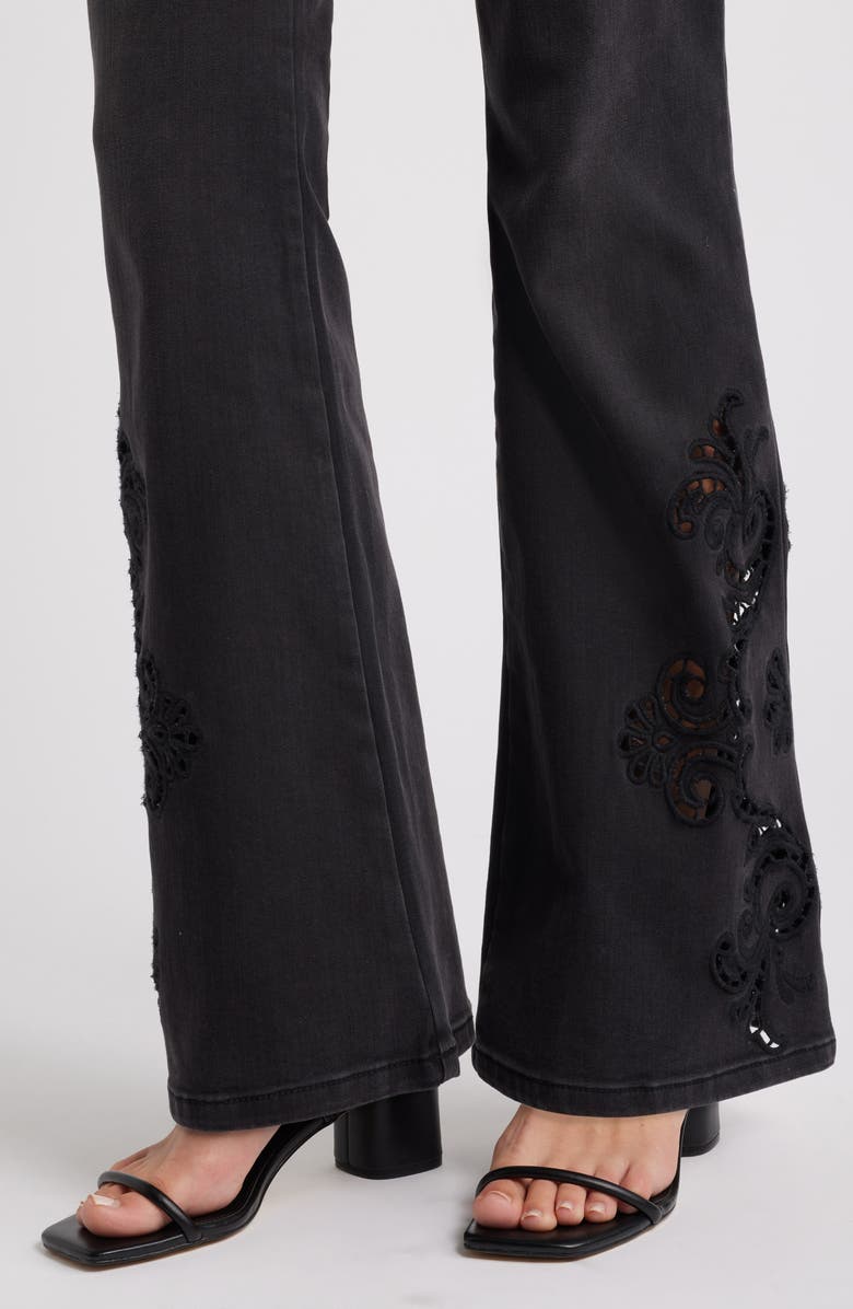 Wit & Wisdom 'Ab'Solution Embroidered High Waist Flare Jeans, Alternate, color, Washed Black