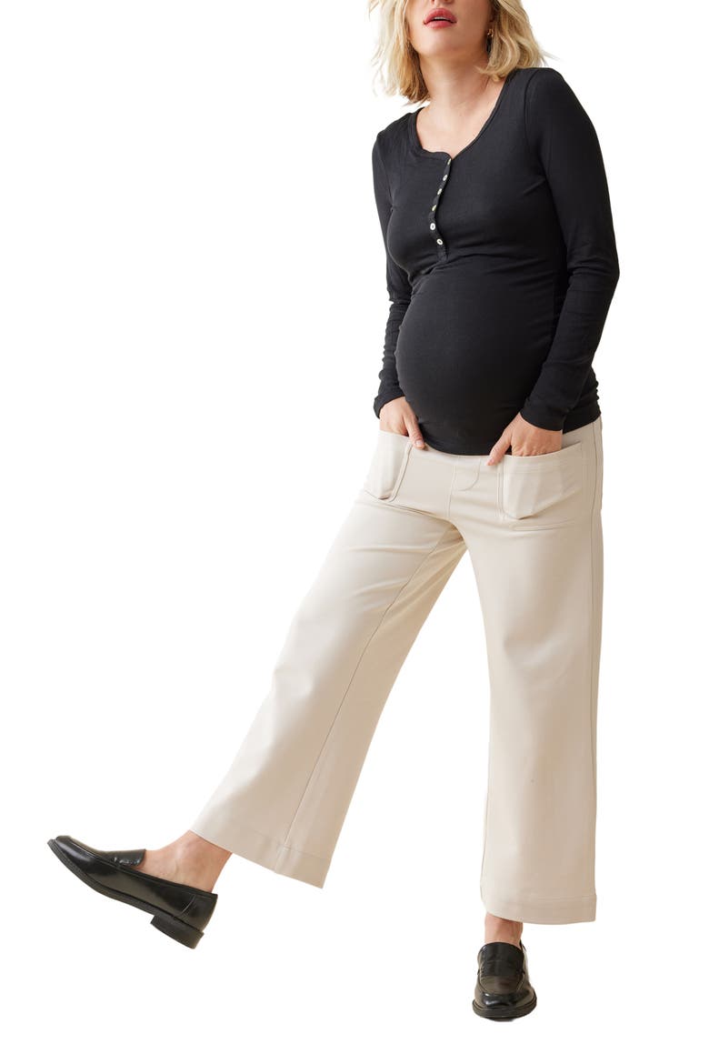 Ingrid & Isabel® Ribbed Maternity/Nursing Henley Tee, Alternate, color, BLACK