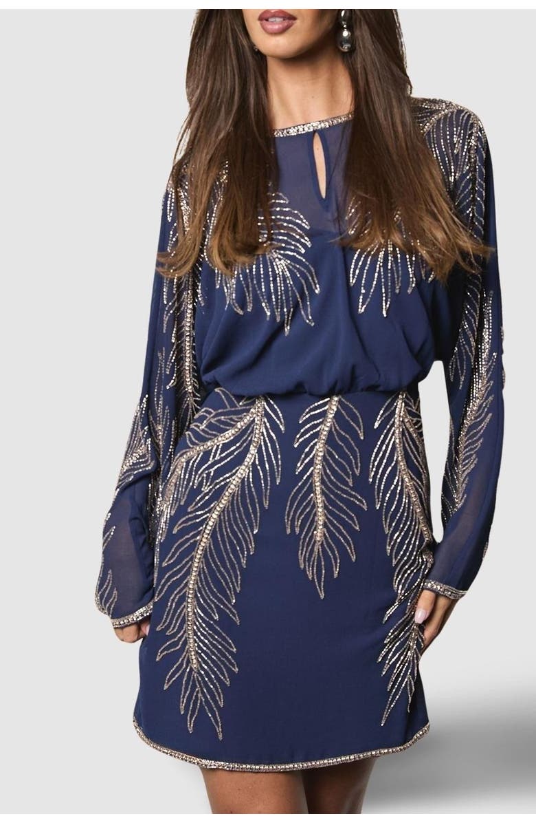 Coast Feather Embellished Mini Dress, Alternate, color, Navy