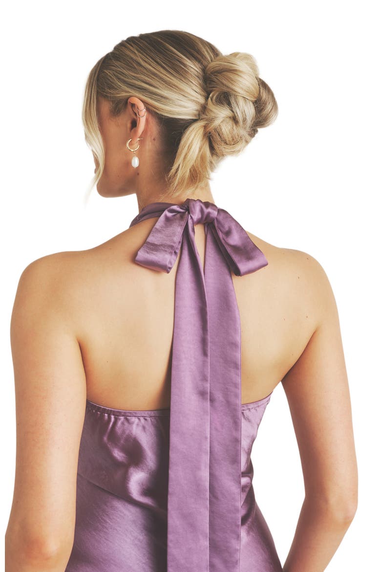 Racer Neck Satin Bridesmaid Dress, Alternate, color, Orchid