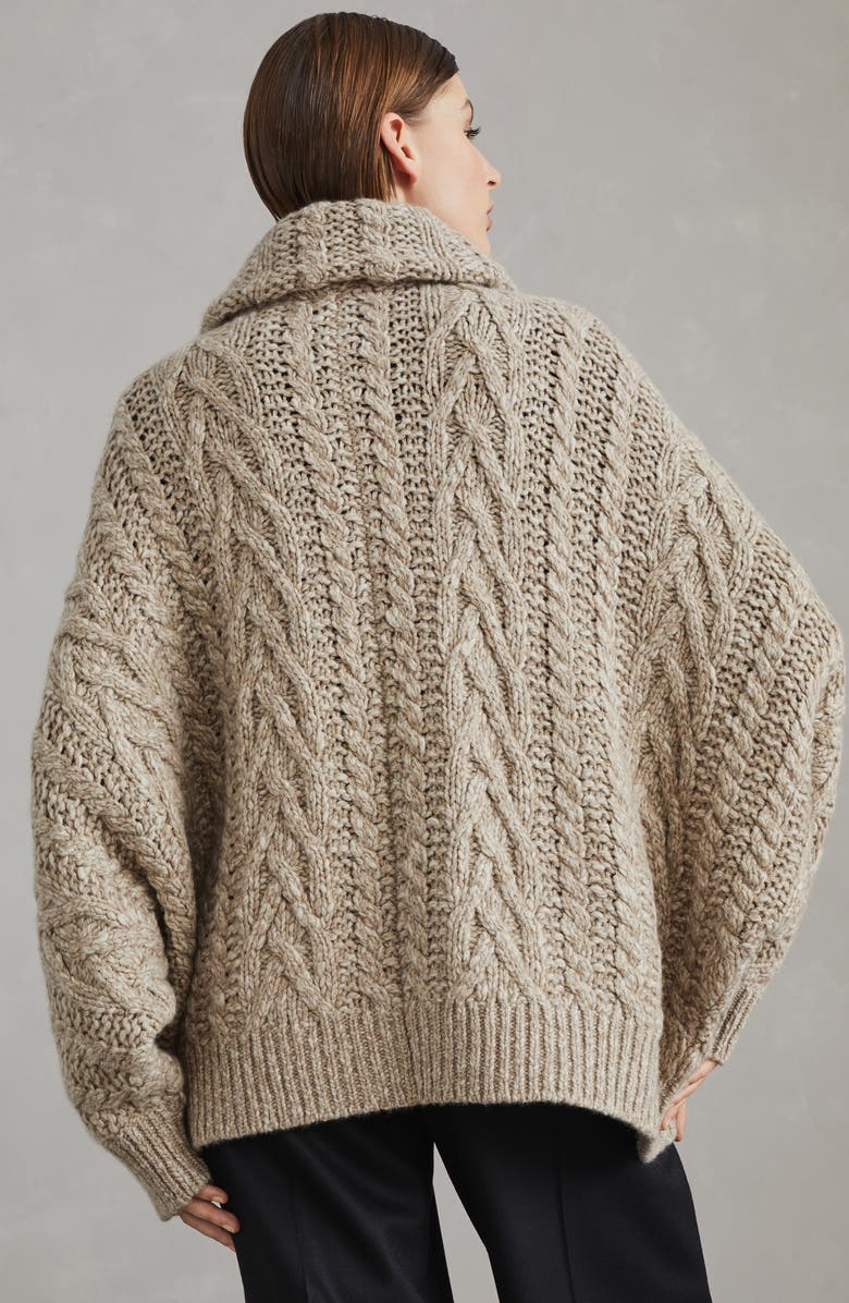 Brunello Cucinelli Soft wool and cashmere cable knit cardigan with shiny zipper pull, Alternate, color, 