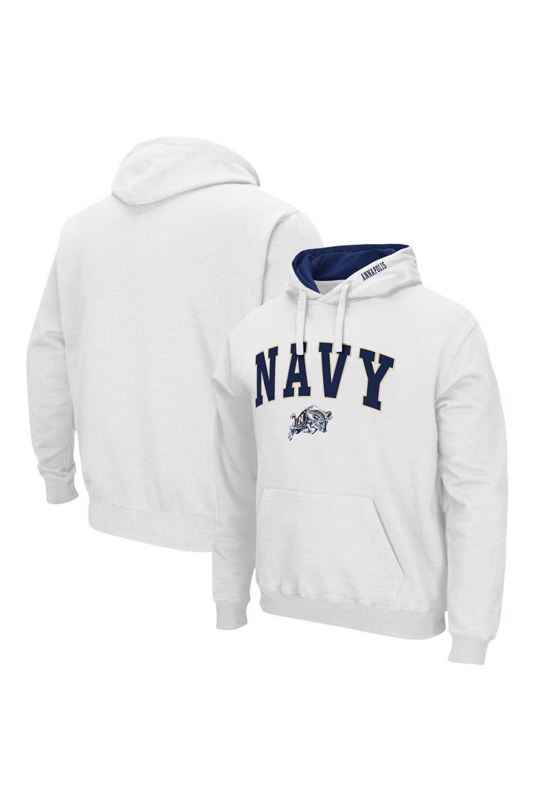 Men's Colosseum White Navy Midshipmen Arch & Logo 3.0 Pullover Hoodie, Main, color, White