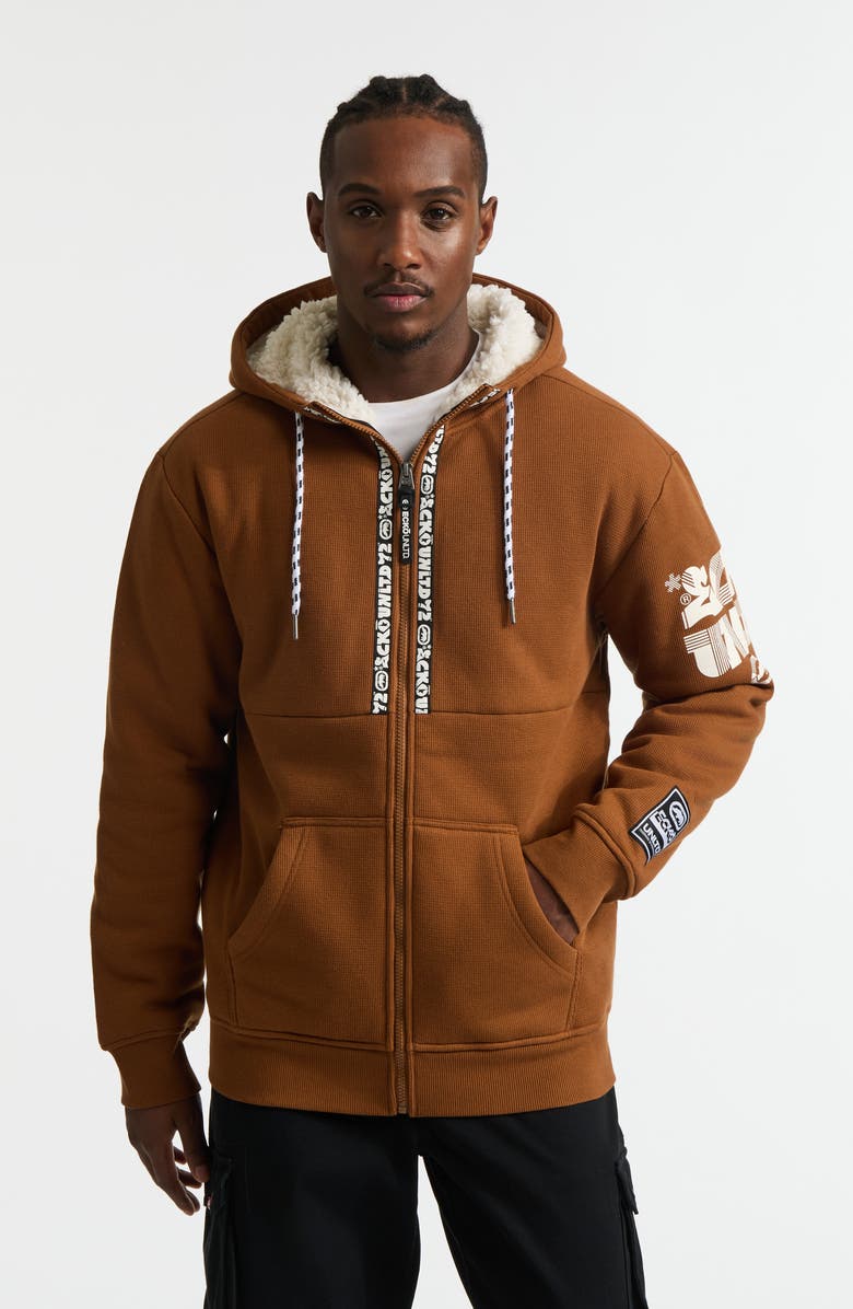 Ecko Unltd. Birth Year Faux Shearling Hoodie, Main, color, New Brown