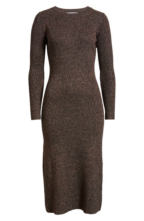 Zoe And Claire Metallic Long Sleeve Midi Sweater Dress In Brown
