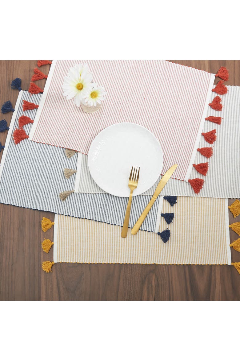 Brett Striped 100% Cotton Chambray Set of 4 Tassel Placemats 14" x 20", Alternate, color, Blue