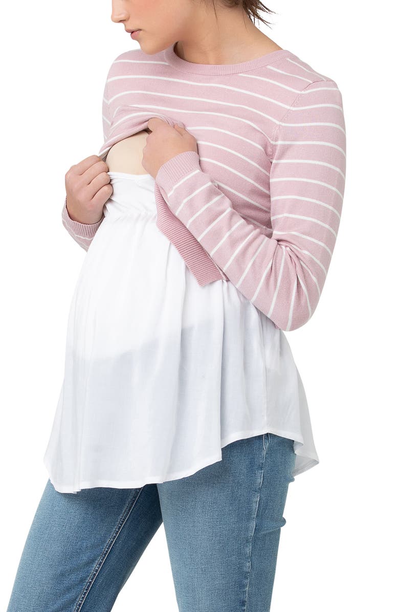 Ripe Maternity Sia Nursing Knit Dusty Pink / White, Alternate, color, Dusty Pink / White
