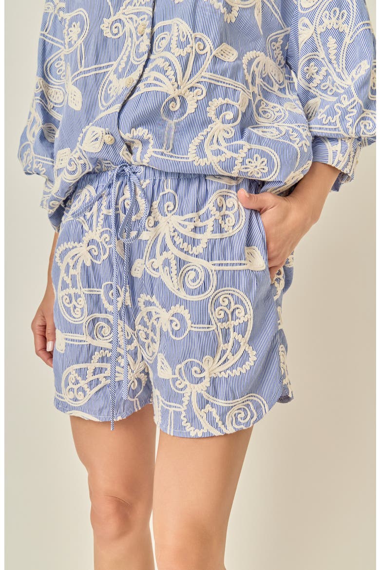 Embroidered Volume Sleeve Shirt, Alternate, color, BLUE/ CREAM