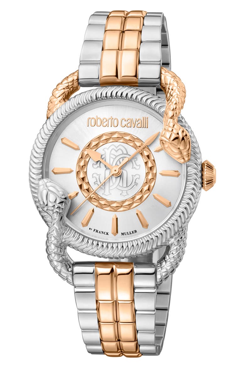 Two-Tone Stainless Steel Swiss Quartz Bracelet Watch, 34mm, Main, color, TWO TONE SILVER / ROSE GOLD