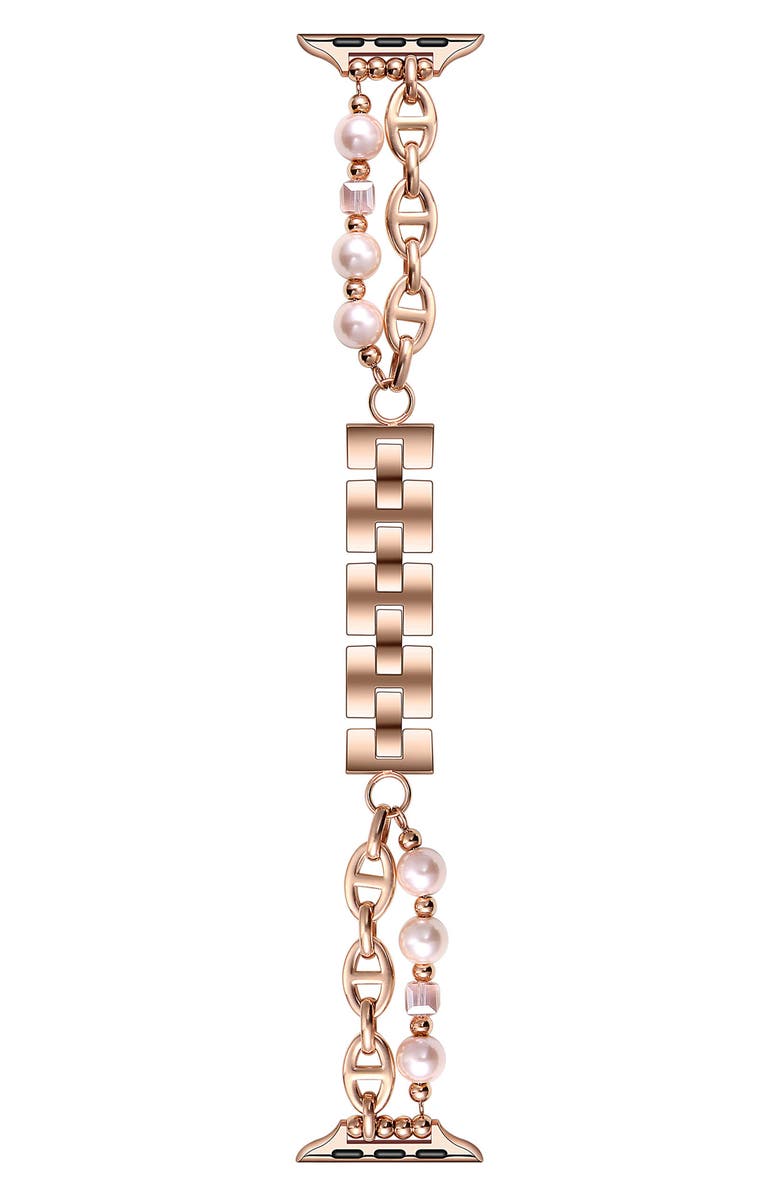 The Posh Tech Luna Imitation Pearl Apple Watch<sup>®</sup> Watchband, 38mm, Main, color, Rose Gold