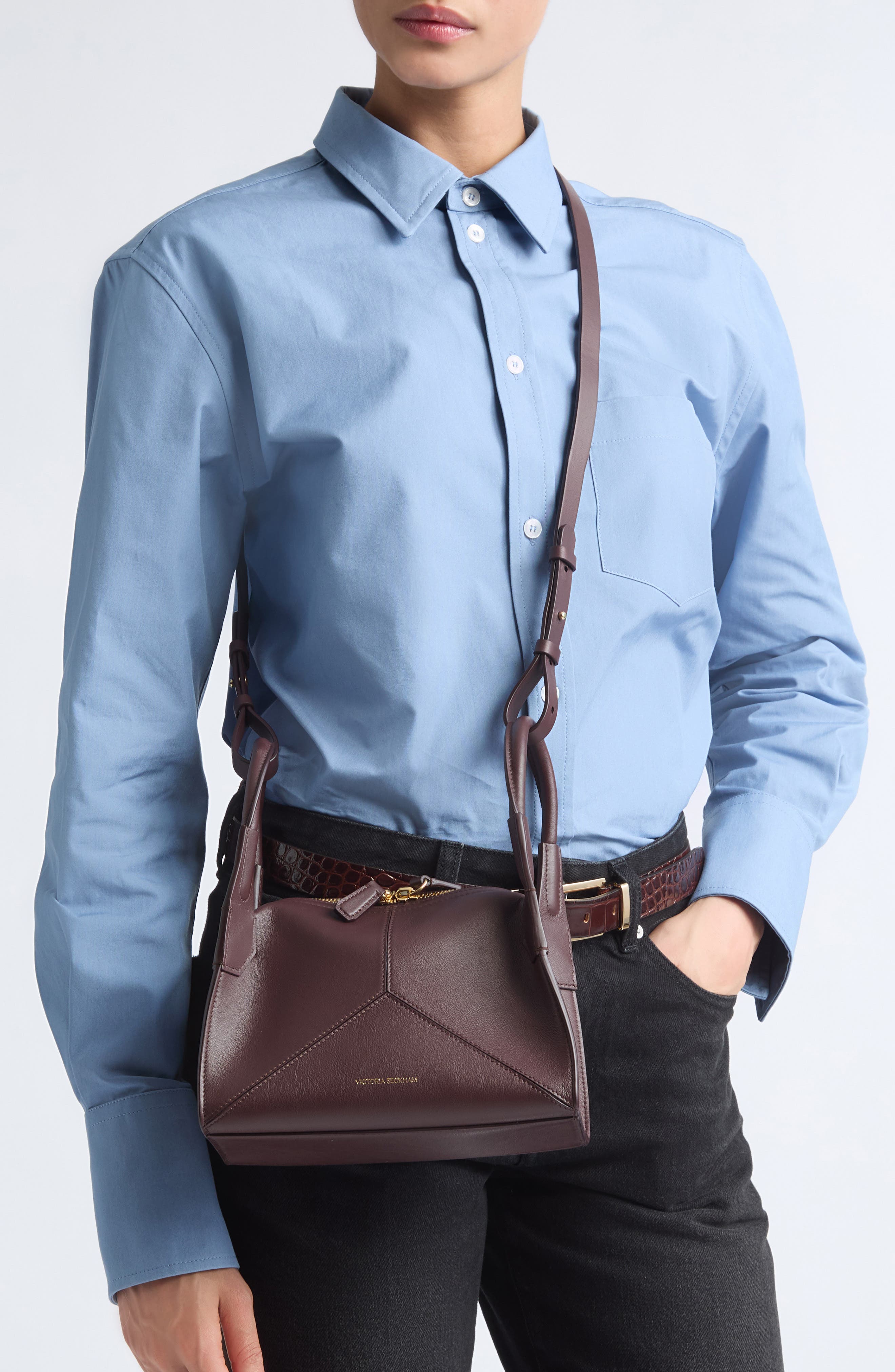 Mini Victoria Plié Handbag, Alternate, color, DARK BURGUNDY