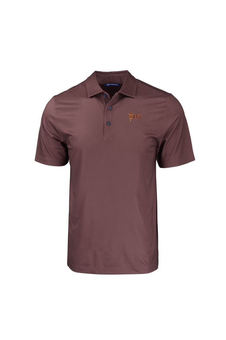 Men's Cutter & Buck Maroon Arizona State Sun Devils Pike Eco Tonal Geo Print Stretch Recycled Polo, Alternate, color, Maroon