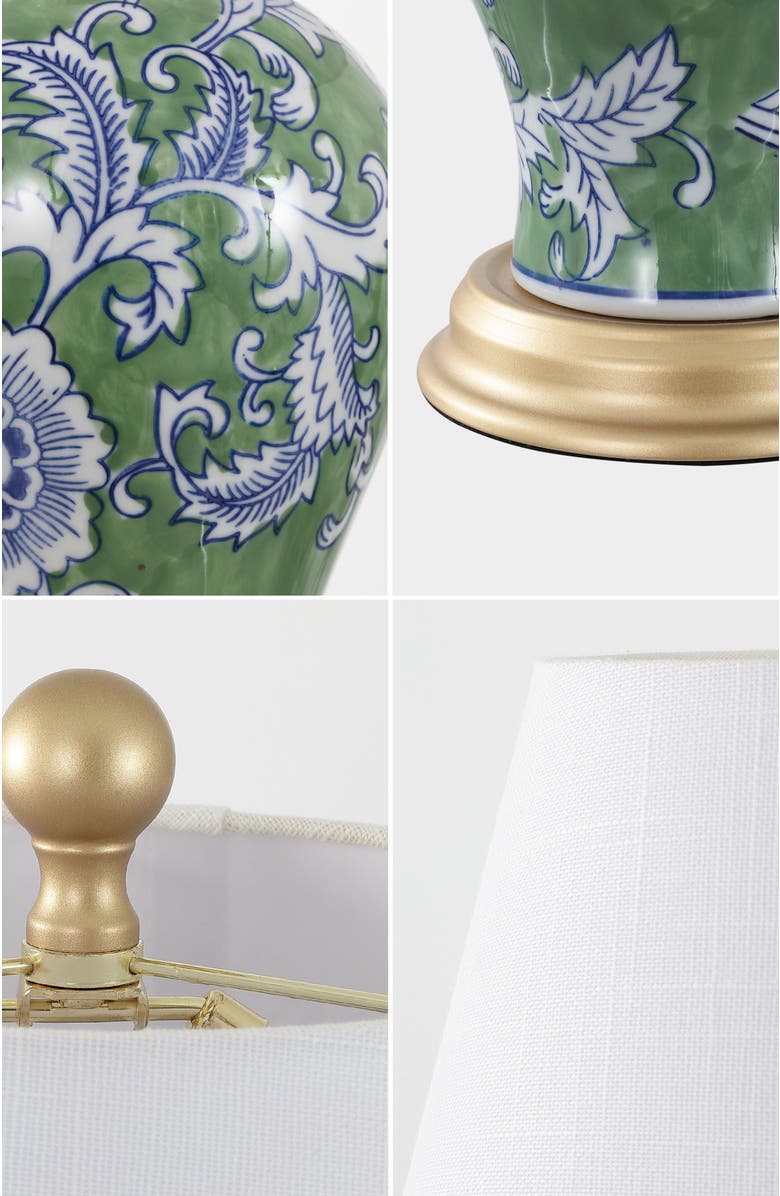 JONATHAN Y Grace French Country Cottage Ceramic/Iron Floral Urn LED Table Lamp, Alternate, color, Green/White