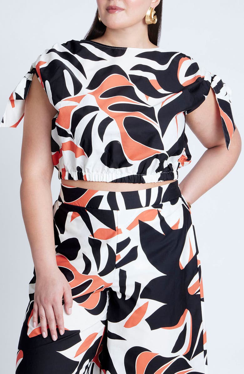 ELOQUII Print Tie Cuff Crop Top, Main, color, 