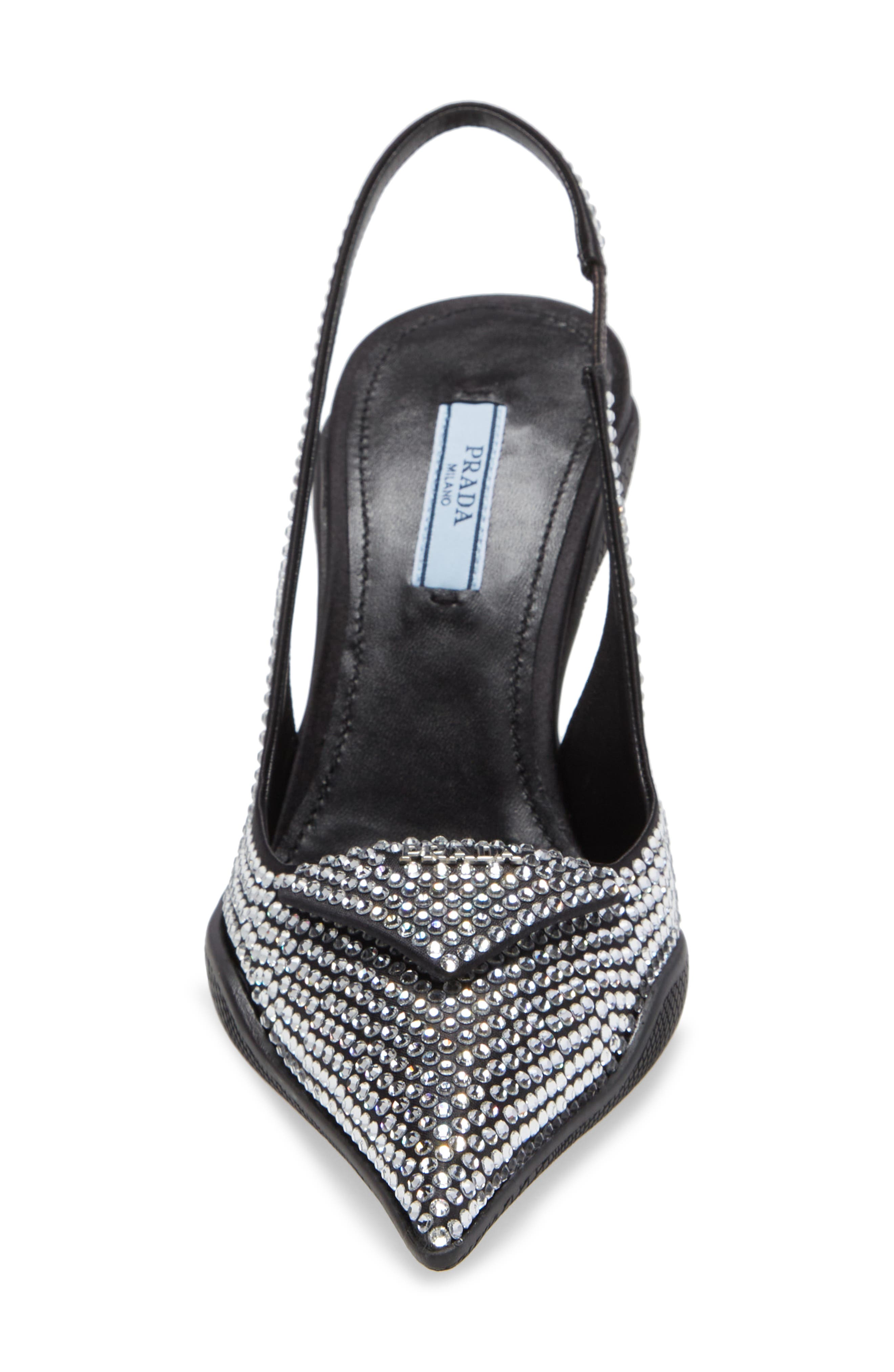 Prada Crystal Embellished Pointed Toe Slingback Pump, Alternate, color, 